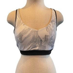 Athleta Medium Transcendence Powervita Marble White Gray Sports Bra